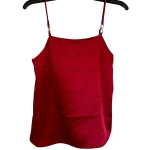 Red Satin‎ Cami Top with Rhinestone Detail Straps NWT